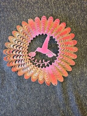 Pink Hummingbird Sunburst Metal Wall Art